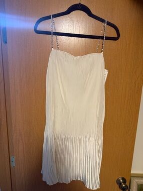Abercrombie & Fitch Cream Pleated Slip Dress with Chain Straps